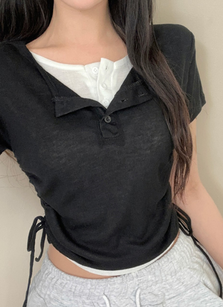 2TYPEハーフボタンドロストレイヤード半袖Tシャツ | レディース